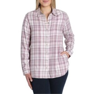 JACHS Girlfriend Plaid Button Down Shirt - Pink and White